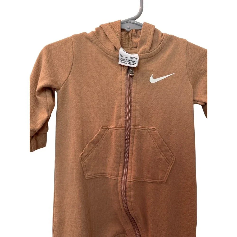 Nike Boys Zip Up Hooded Romper One-Piece Brown Size 6 Months
